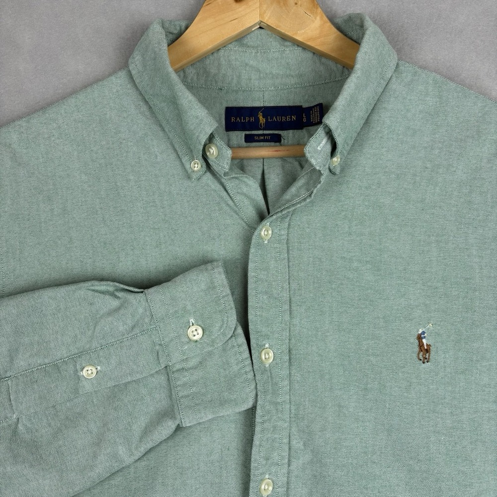 Polo Ralph Lauren Oxford Shirt Men’s Large Green Flesh Pony Long Sleeve Slim Fit